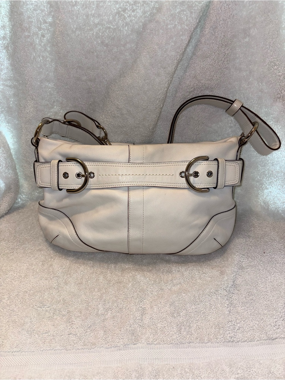 Coach Women's Leather Shoulder Bag with Buckle Detail Authentic
